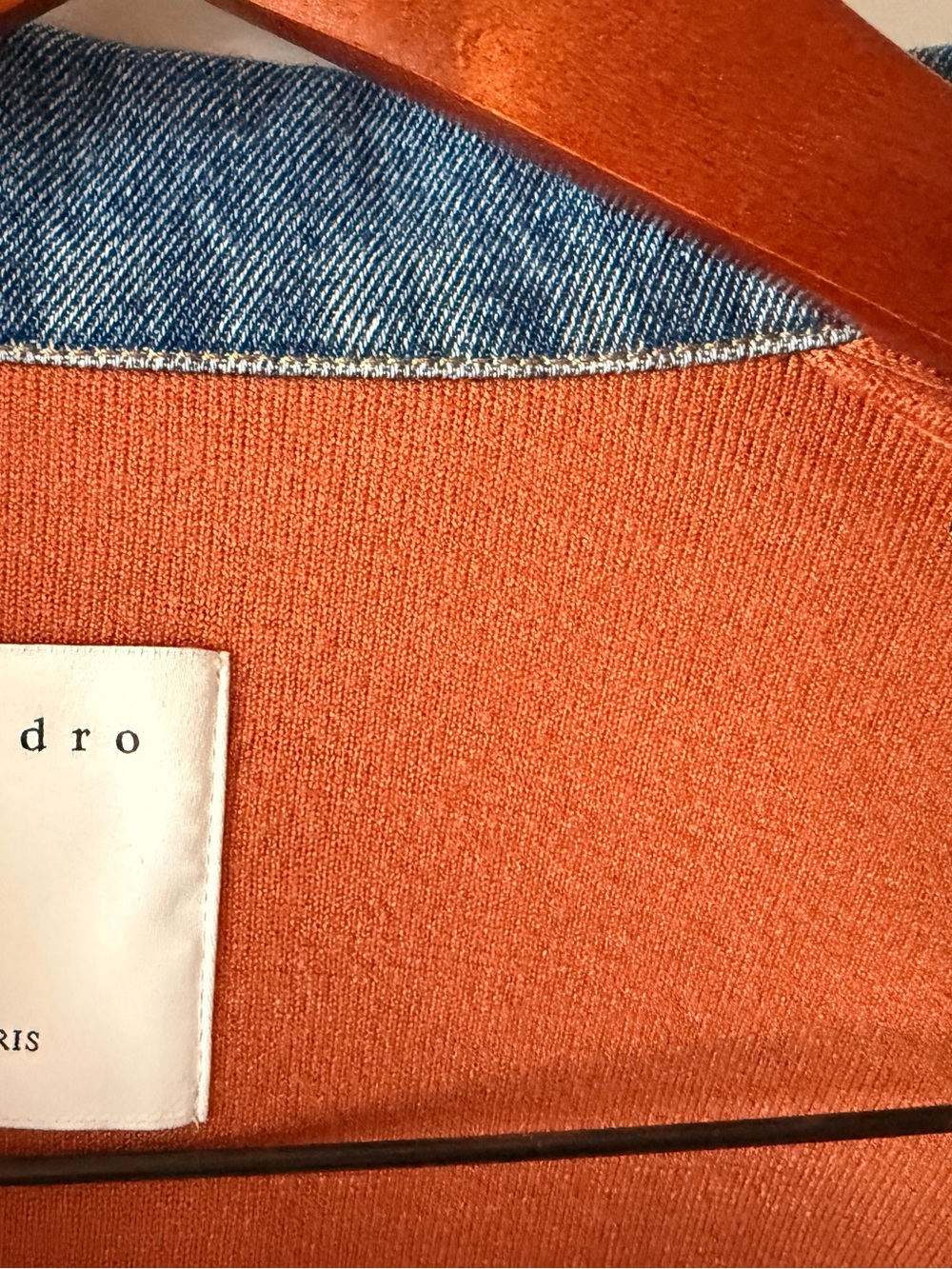 Sandro Paris | Rust Knit Jacket with Denim Trim & Gold Buttons Size L / 2 Paris - Picture 3 of 4